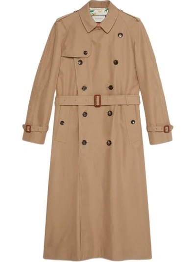 Gucci Gabardine Trench Coat With Chateau Marmont Print In Beige