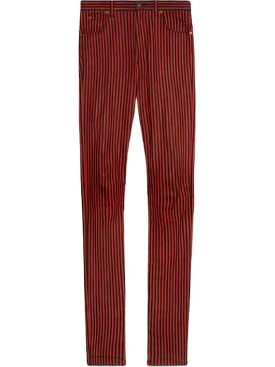 Gucci Super Skinny Denim Pant With Stripes In Red