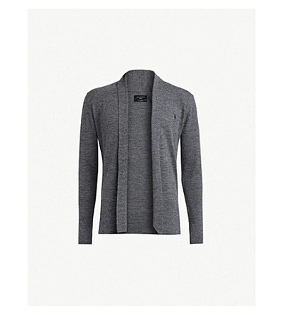 Allsaints Mode Open-front Wool Cardigan In Charcoal Mouli