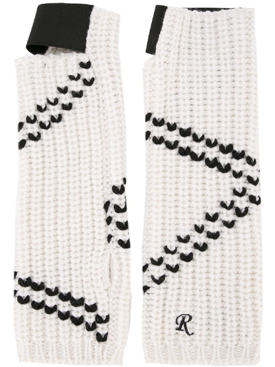 Raf Simons White Long Crossed Striped Fingerless Gloves