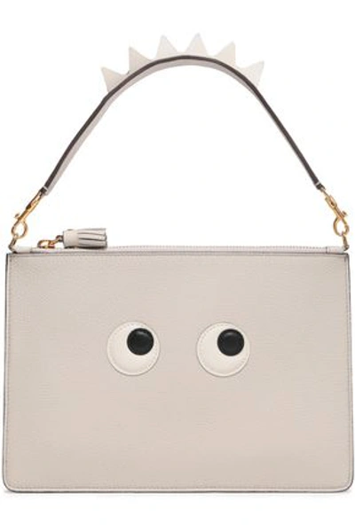 Anya Hindmarch Woman Appliquéd Pebbled-leather Pouch Light Grey