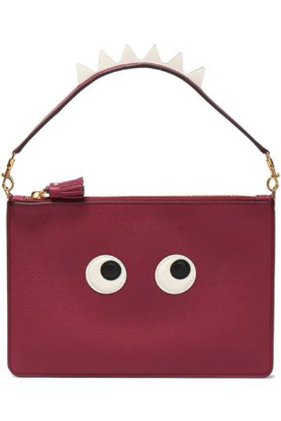 Anya Hindmarch Woman Appliquéd Pebbled-leather Pouch Plum