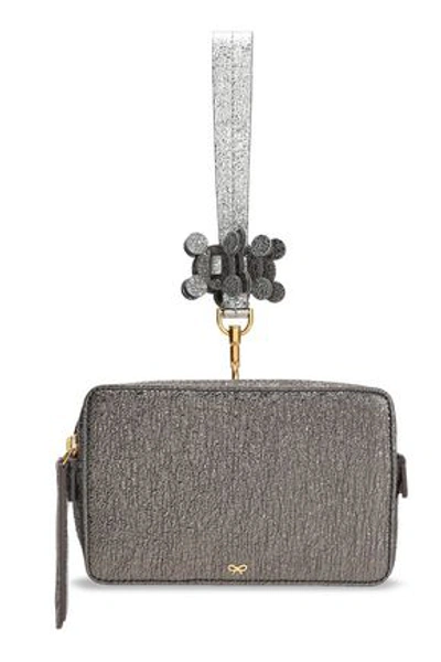 Anya Hindmarch Woman Color-block Metallic Leather Box Clutch Silver