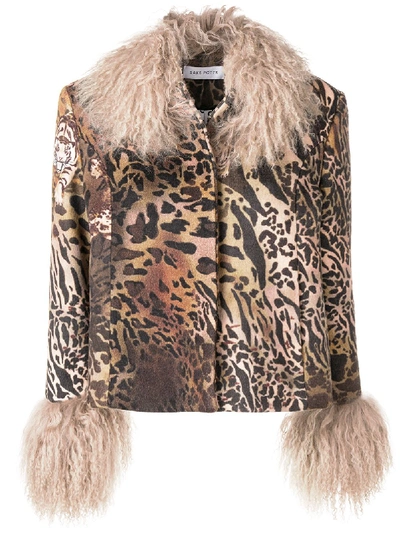 Saks Potts Dorthe Animal Print Wool Jacket With Lambskin In Brown