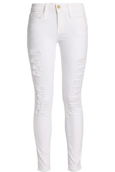 Frame Le Colour Ripped Distressed Low-rise Skinny Jeans In White