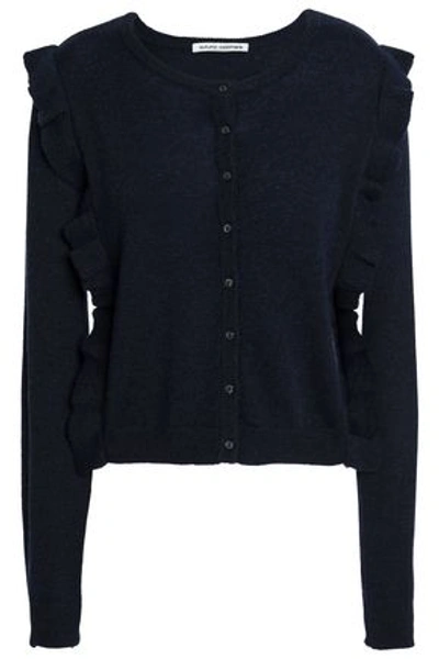 Autumn Cashmere Woman Ruffled Cashmere Cardigan Navy