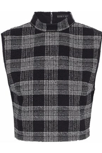 Alice And Olivia Alice + Olivia Woman Garland Cropped Checked Bouclé-tweed Top Black