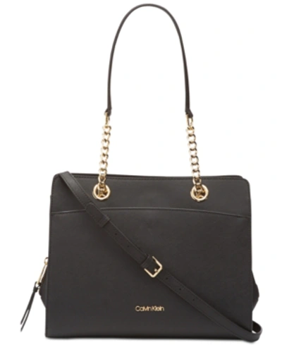 Calvin Klein Hayden Saffiano Leather Tote In Black/gold