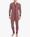 2(x)ist Men's Cotton Jumpsuit Pajamas In Candy Cane - Tawny Port/ White