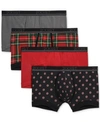 2(x)ist 4-pack No-show Stretch Trunks In Red/plaid/grey/candy
