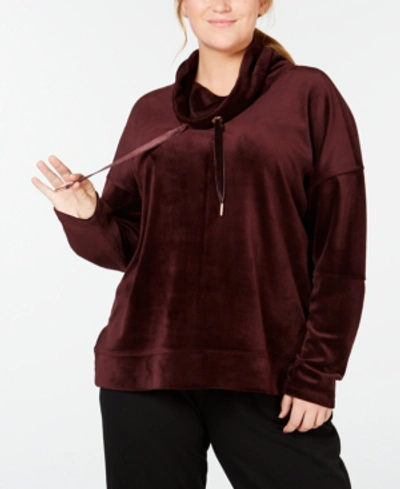 Calvin Klein Performance Plus Size Velour Cowl-neck Top In Raisin