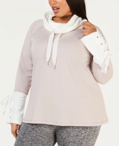 Calvin Klein Performance Plus Size Cowl-neck Bell-sleeve Top In Evening Sand Combo