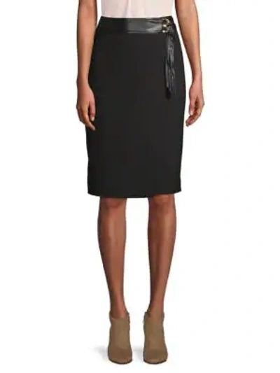 Calvin Klein Faux-leather Belted Pencil Skirt In Black