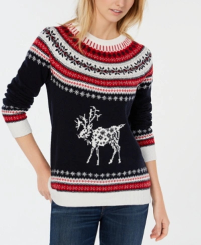 Tommy Hilfiger Reindeer Fair Isle Sweater, Created For Macy's In Sky Captain Multi