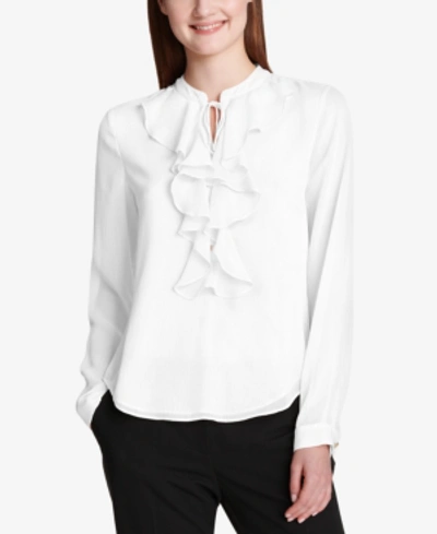 Tommy Hilfiger Ruffled Tie-neck Blouse In Ivory