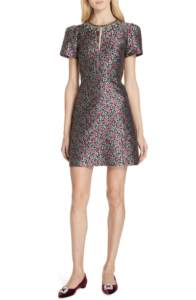 Kate Spade Floral Park Jacquard Short-sleeve Dress In Black