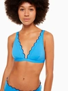 Kate Spade Fort Tilden Contrast Scalloped French Bikini Top In Riviera Blue