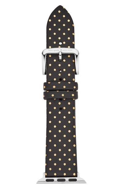 Kate Spade Black Dot Leather 38/40mm Apple Watch® Strap In Black/ Gold