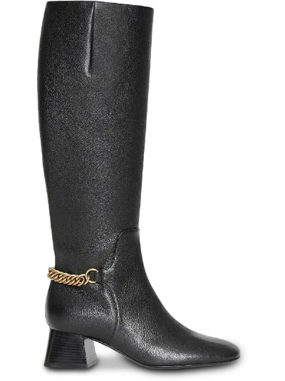 Burberry Link Detail Leather Knee-high Boots In Black