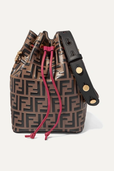 Fendi Mon Trésor Embossed Leather Bucket Bag In Brown