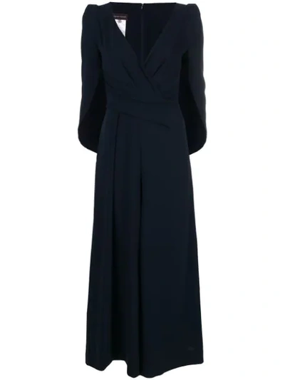 Talbot Runhof Draped Cape Style Jumpsuit In Midnight Blue