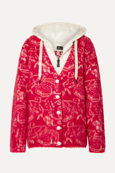 Moncler Genius 3 Moncler Grenoble Hooded Wool-blend Fleece-jacquard And Quilted Shell Cardigan In Red
