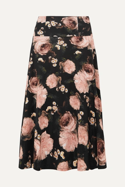 Erdem Elvin High-waist Floral-print Crepe Midi Skirt In Black/pink