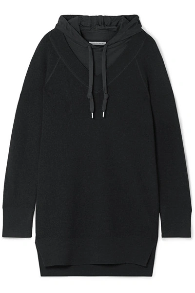 Alexander Wang T Hooded Layered Wool And Cotton-blend Jersey Mini Dress In Black