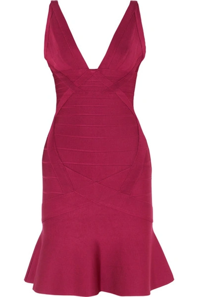 Herve Leger Ruffled Bandage Mini Dress In Burgundy