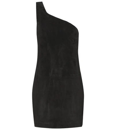 Saint Laurent One-shoulder Suede Mini Dress In Black