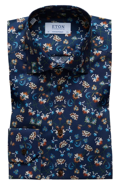 Eton Contemporary Fit Floral Dress Shirt In Blue