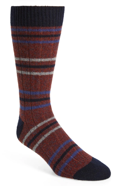 Pantherella Stripe Cashmere Blend Socks In Rust Denim