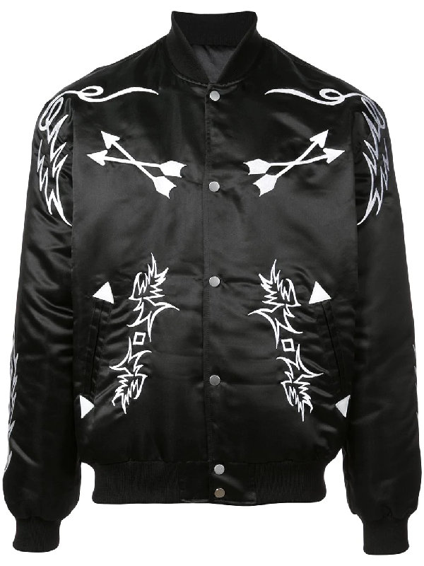 Rhude Black Embroidered Wool Bomber Jacket | ModeSens