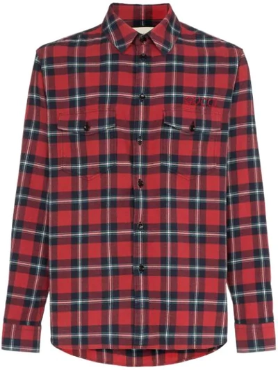 Gucci Oversized Embroidered Checked Cotton-flannel Shirt In Red