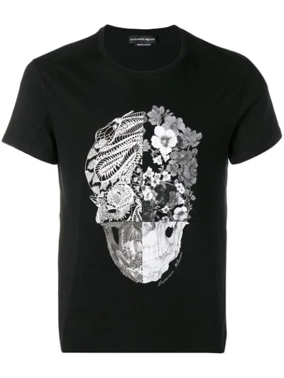 Alexander Mcqueen Floral Skull Print T-shirt In Black