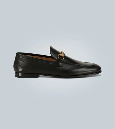 Gucci Black Jordan Buckle Embellished Leather Loafers In Black Leather