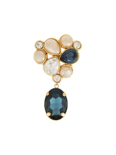 Pre-owned Chanel Vintage Embellished Dangling Brooch - Blue