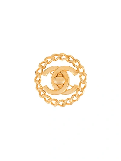 Pre-owned Chanel Vintage Chain Cc Turnlock Brooch - Gold