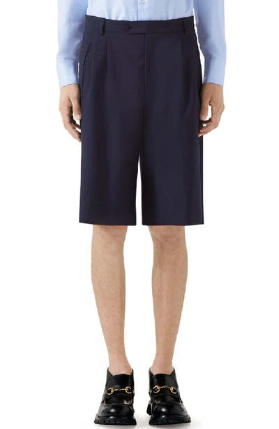 Gucci Men's Pleated-front Bermuda Shorts In Blue Japan