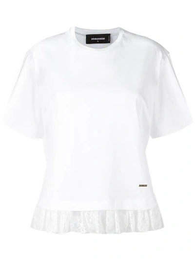 Dsquared2 Lace Effect Fringed T-shirt In White