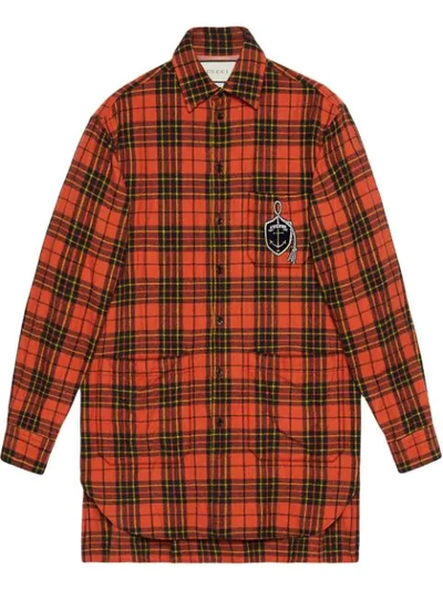 Gucci Oversize Check Wool Shirt With Anchor In Black