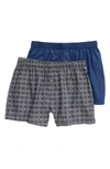 Hanro 2-pack Fancy Woven Boxers In Minimal Ornament/ Royal Blue