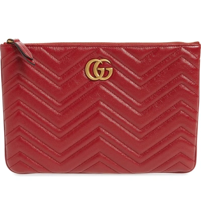Gucci Gg Marmont Quilted Leather Zip Pouch Bag In Cerise/ Cerise