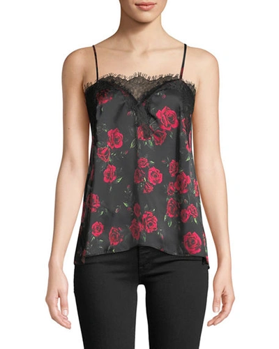 Cami Nyc The Sweetheart Floral Charmeuse Cami With Lace In Red Rose Print