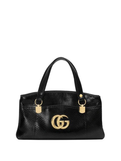 Gucci Arli Snakeskin 2-compartment Top-handle Tote Bag In Black
