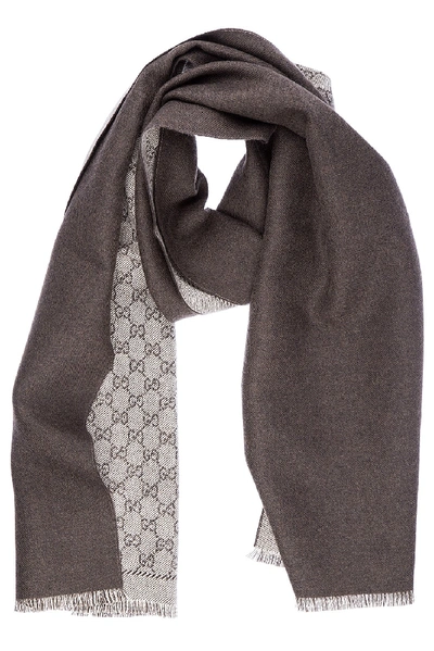 Gucci Men's Wool Scarf Gg Jacquard In Brown