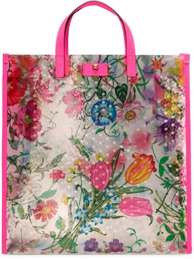 Gucci Flora Print Textured Vinyl Tote - Pink In Fuxia Flourescent Multi