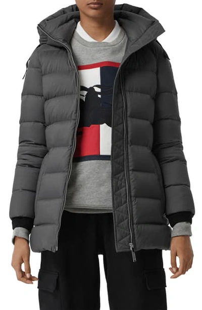 Burberry Limehouse Mid Length Down Puffer Coat In Mid Grey