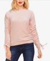 Vince Camuto Velour Ruched Tie-sleeve Top In Dusty Blush
