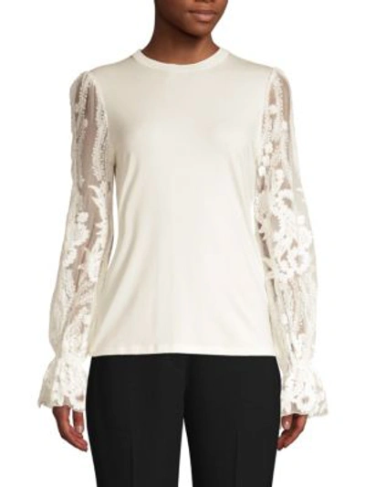 Elie Tahari Hamani Lace-sleeve Sweater In White